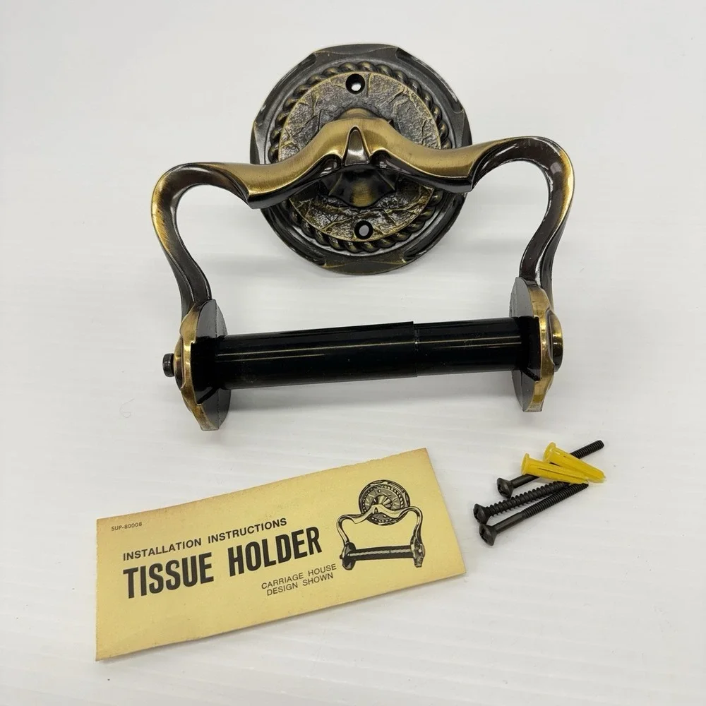 Vintage Amerock Carriage House Toilet Paper Holder English Brass w/ Screws New